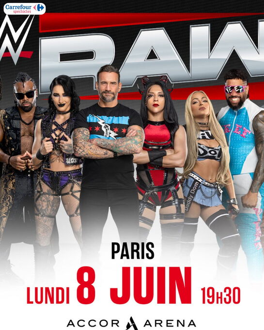 Affiche WWE Raw à Paris Bercy le 8 juin 2026